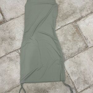 STMR Ribbed Sage Green Bodycon Dress – Side Tie S